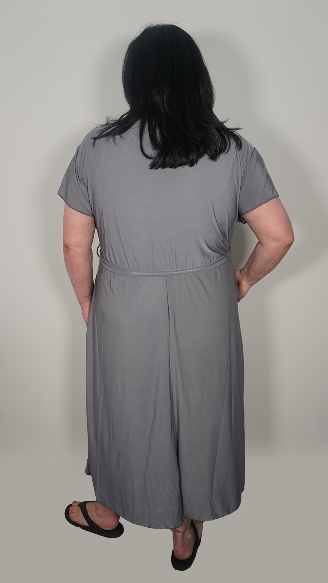 V - NECK WRAP MIDI DRESS - SILVER GREY