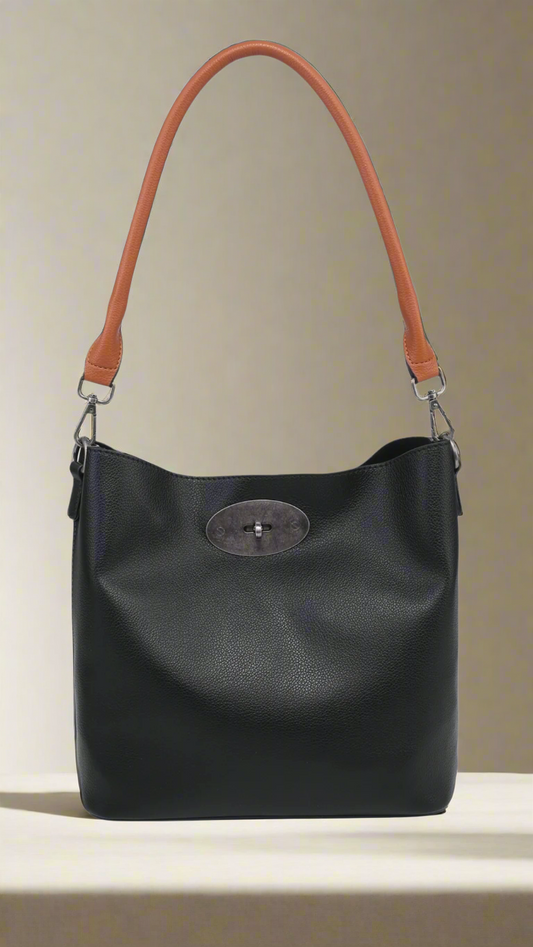 2 IN 1 TWIST CLASP HANDBAG - BLACK