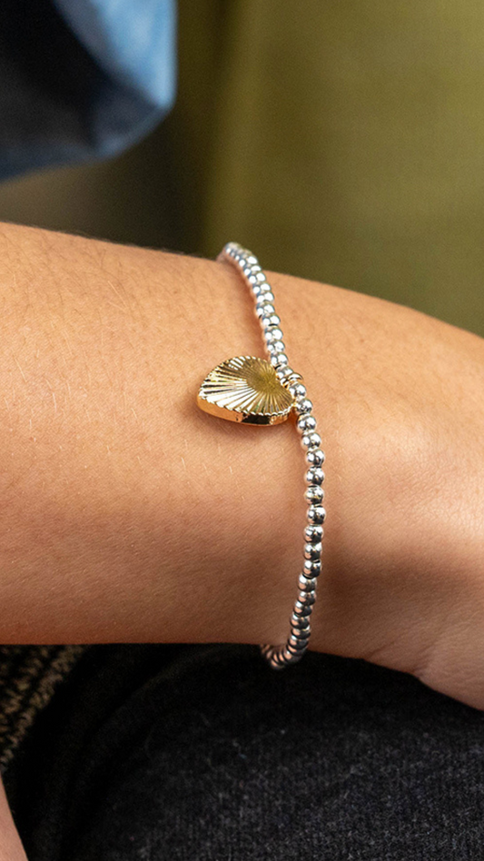 SILVER PLATED BEAD & GOLDEN EMBOSSED HEART BRACELET