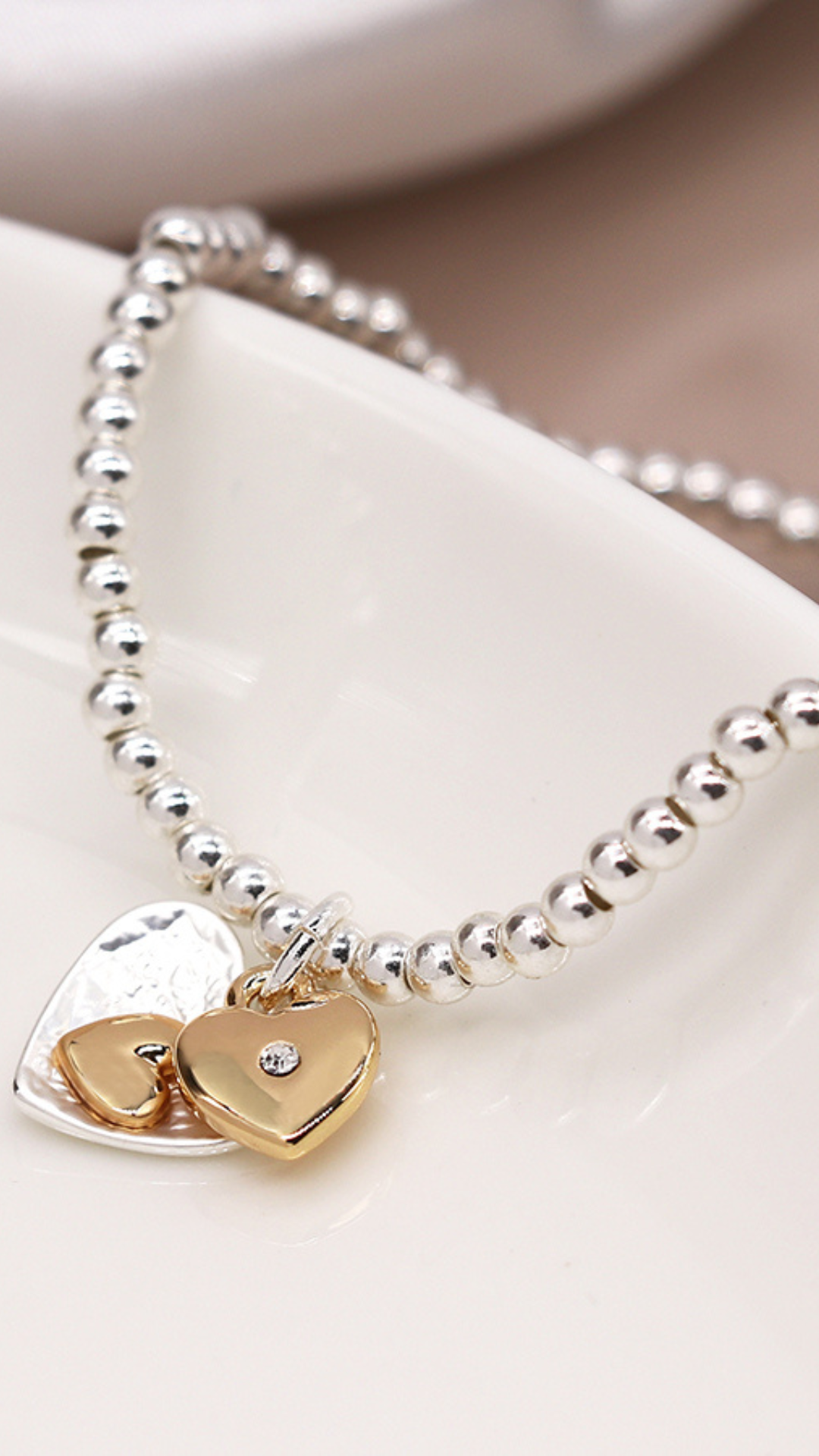 SILVER & GOLD PLATED DOUBLE HEART BRACELET