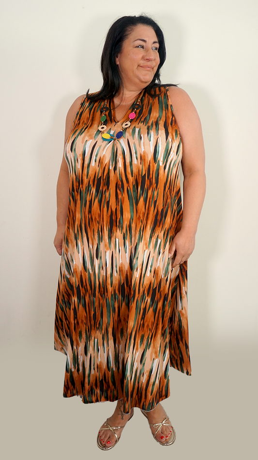 Brushstroke Maxi Dress - Burnt Orange
