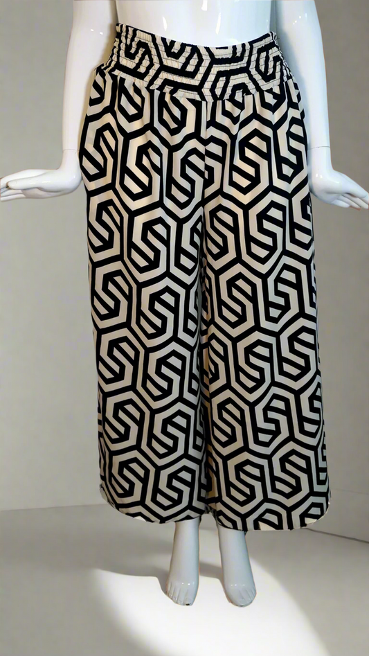 WIDE LEG POCKET PANTS - GEO PRINT