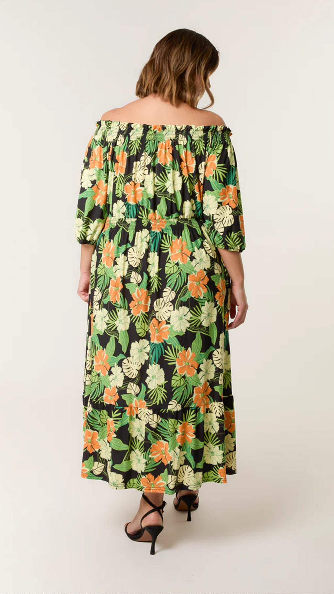 Tropical Bardot Midi Dress