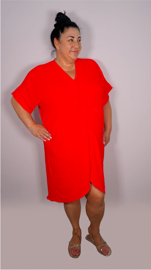 TWIST FRONT TUNIC - RED